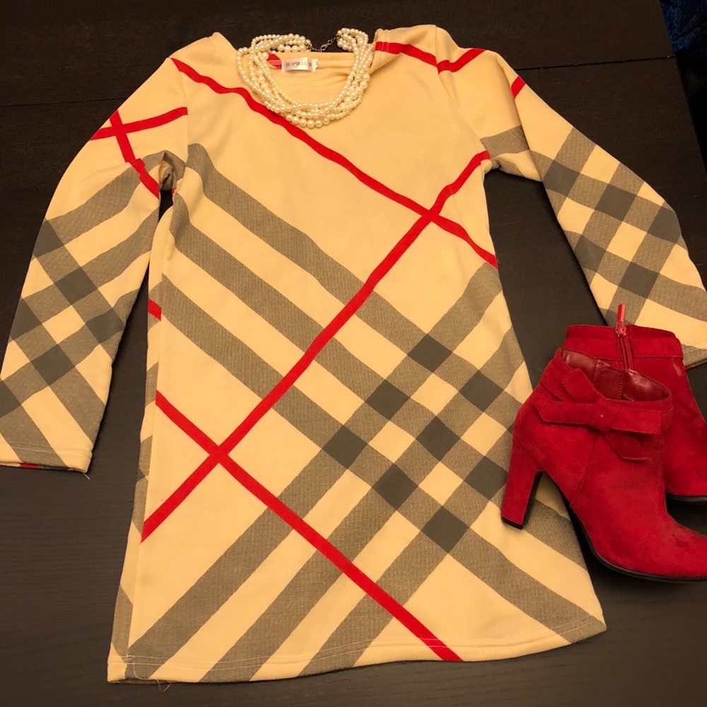 Black, cream & red plaid top/ mini dress